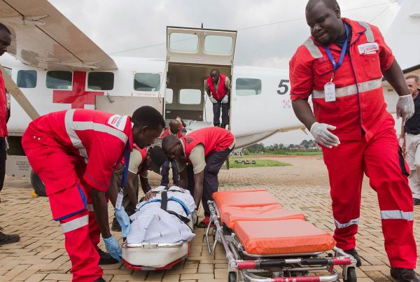 Paramedics transfer patient to air ambulance